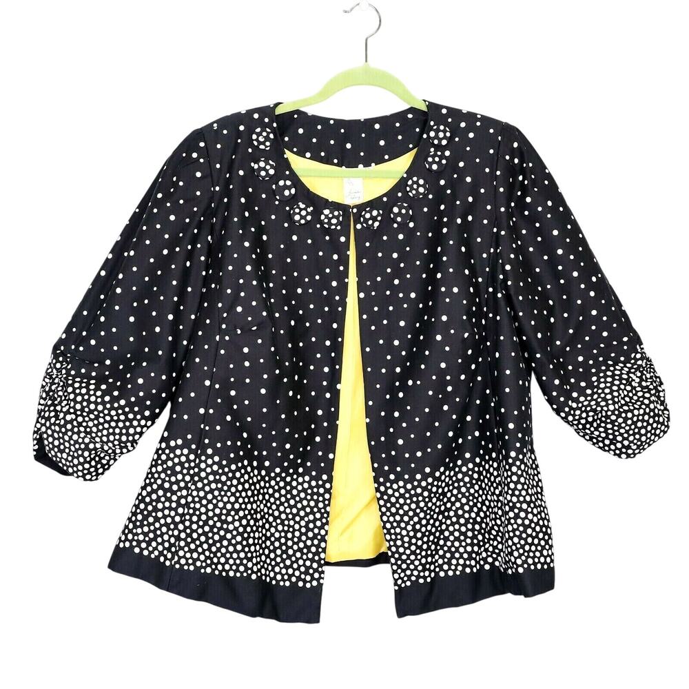 Lavender and Honey Jacket Plus Size 1X Black Polka Dot Lined Ruched sleeves